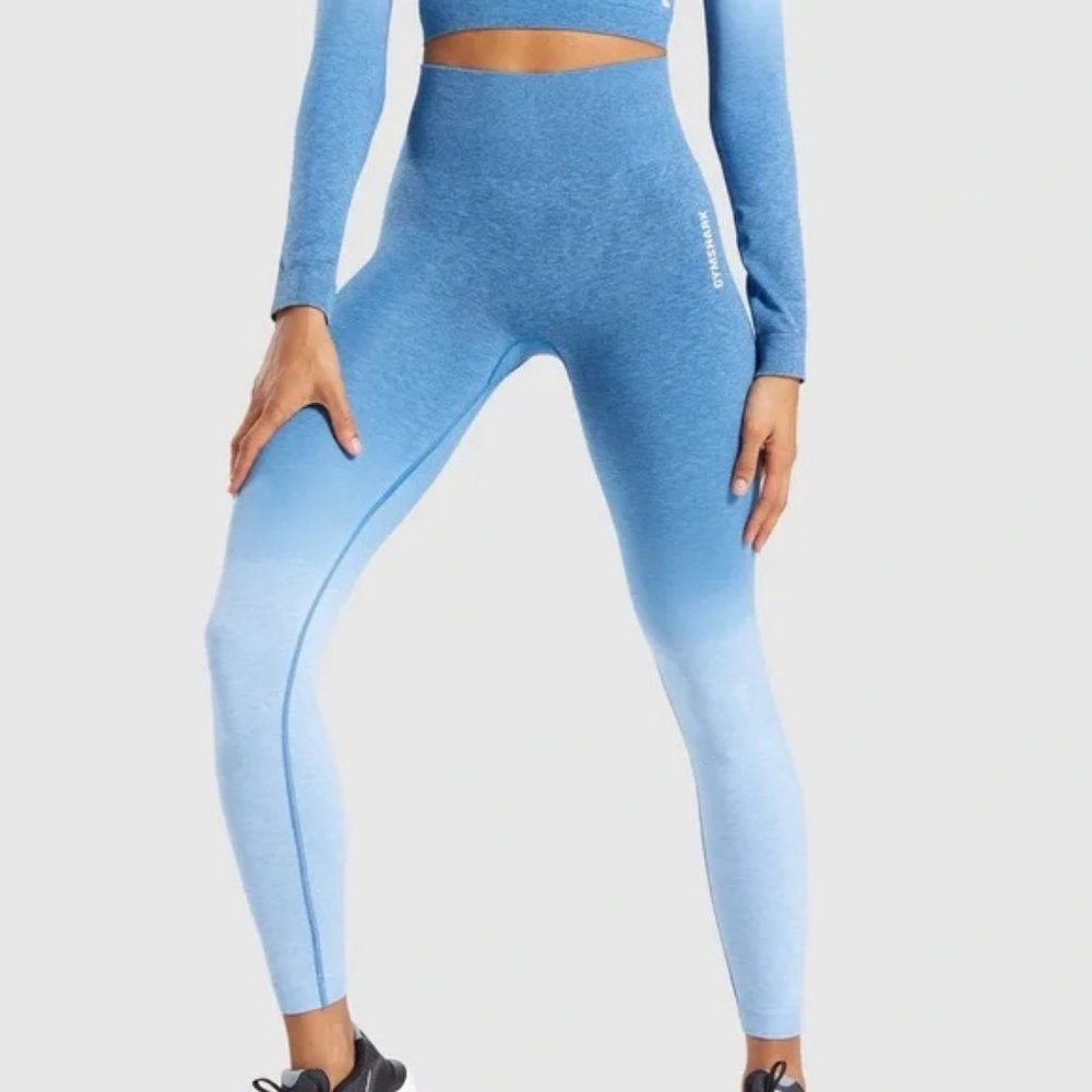 Gymshark Adapt Ombre Seamless Leggings in Light Blue Marl/Blue (S)
